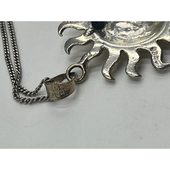 Mexico Vintage Handmade Sterling and Gold Sun Face Two Tone Pendant Necklace - Picture 8 of 13